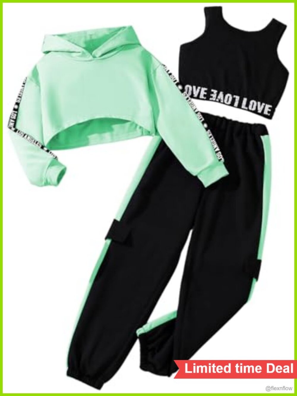 Girls 3 Piece Crop Hoodie Tank Sweatpants Outfit